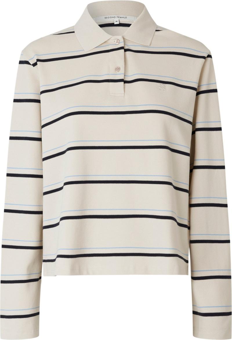 Lovella Stribet Polo T-shirt i Summer Sand fra Second Female
