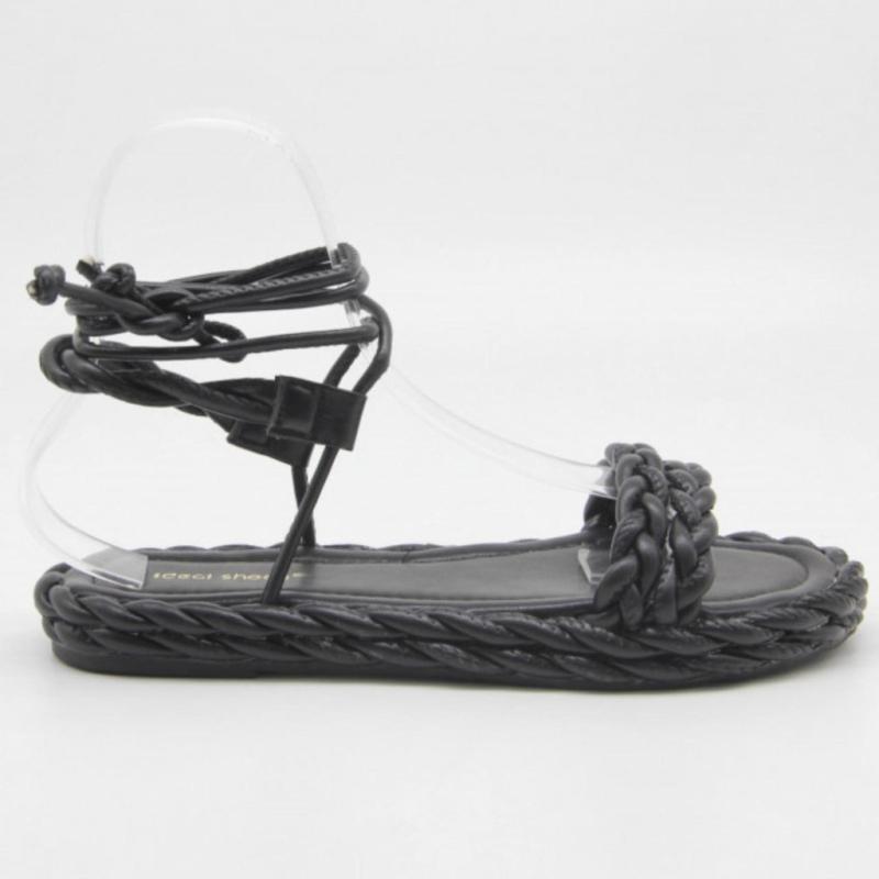 Dame Sandal i Sort med Fletdetalje - Sommerudsalg!
