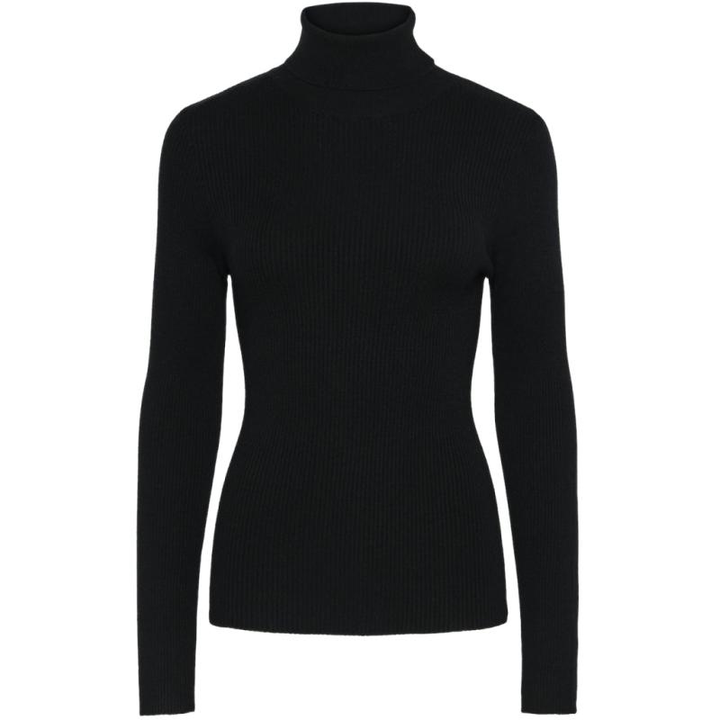 Klassisk Sort Dame Pullover med Høj Hals fra Pieces