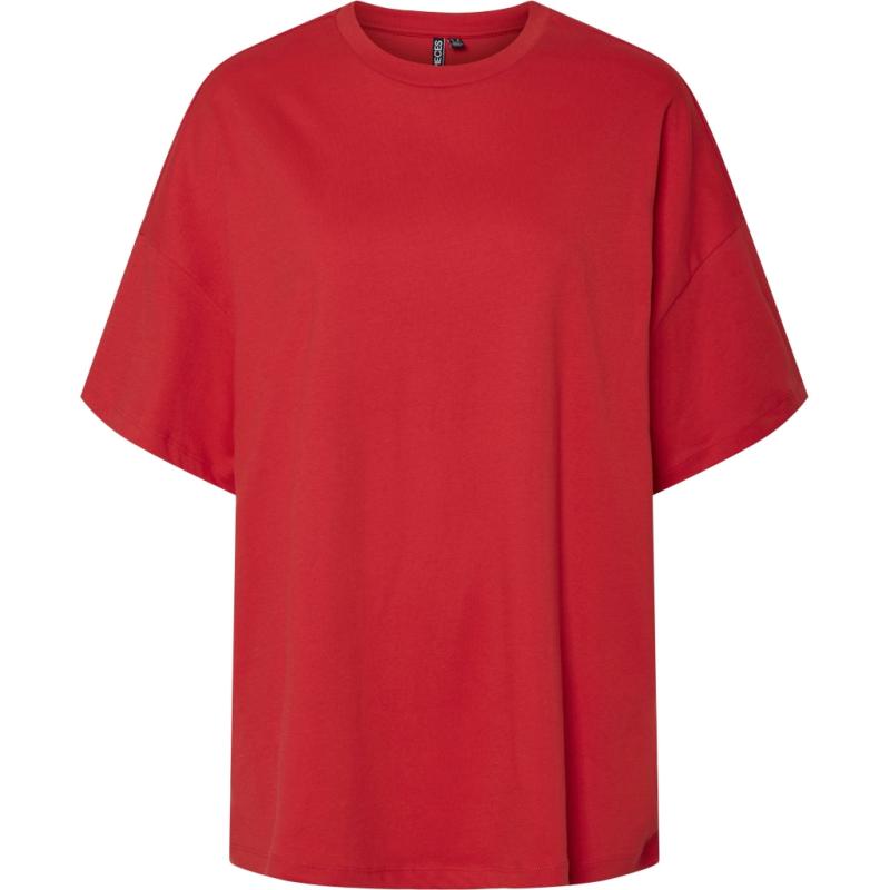Dame T-shirt Pcauna i High Risk Red fra Pieces